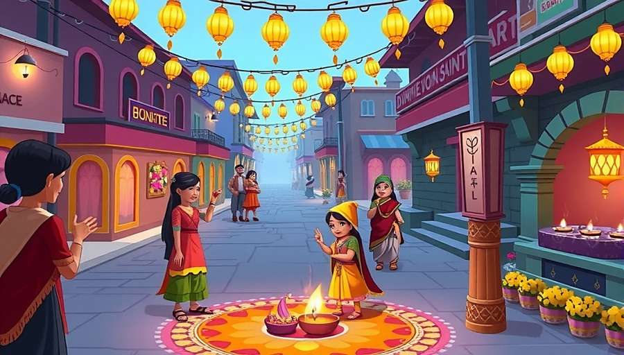 Anise Adventure King Diwali Celebration Event Anise Adventure King in-game Diwali celebration showing beautifully lit virtual streets, rangoli designs, and characters in festive attire exchanging sweets