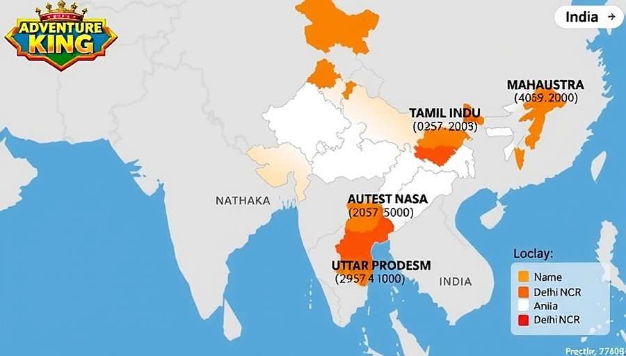 Anise Adventure King Player Distribution in India Anise Adventure King player distribution map across India showing highest concentrations in Maharashtra, Tamil Nadu, Uttar Pradesh, Karnataka, and Delhi NCR
